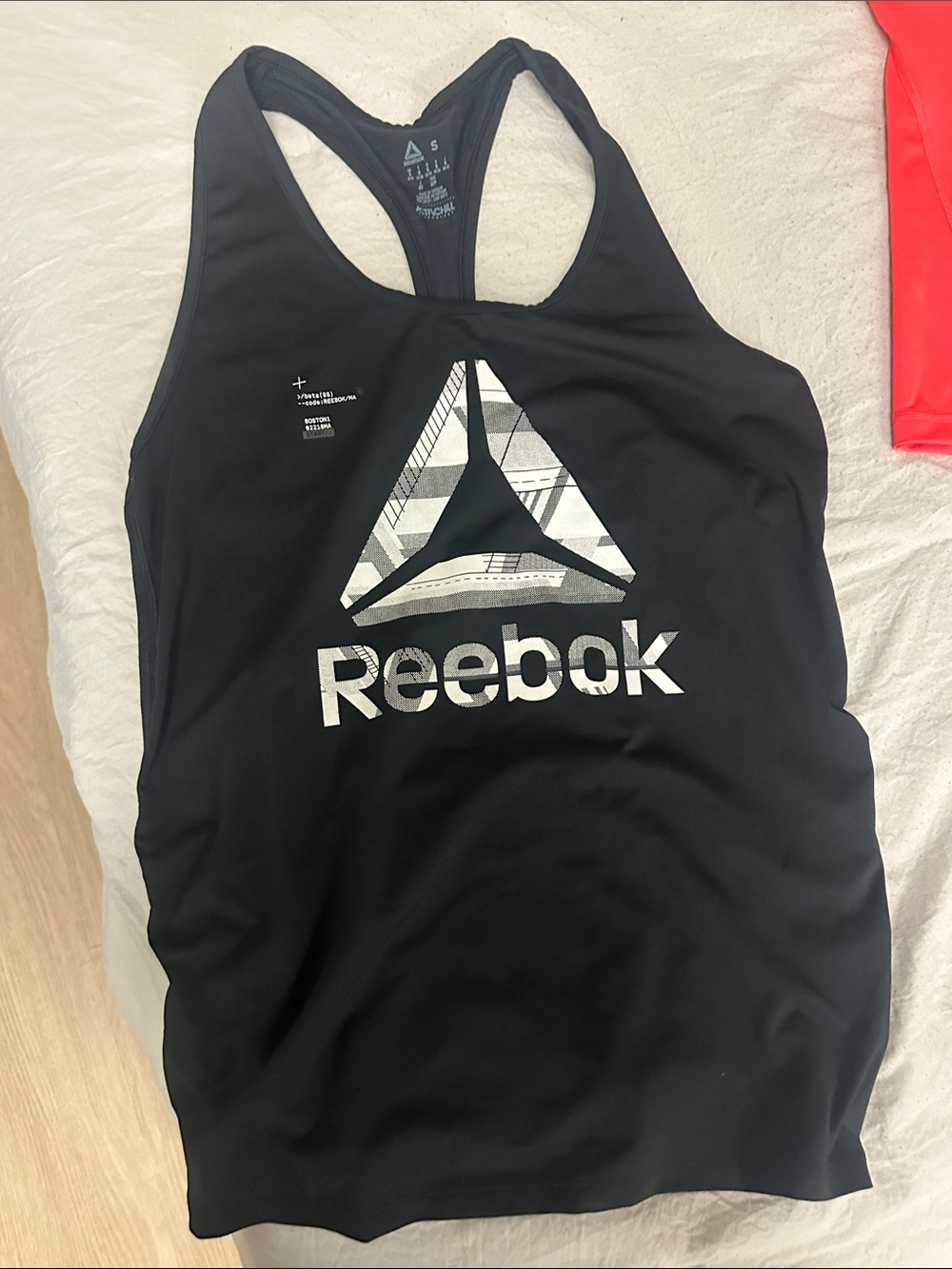 Reebok Black Racerback Tank with Silver Logo